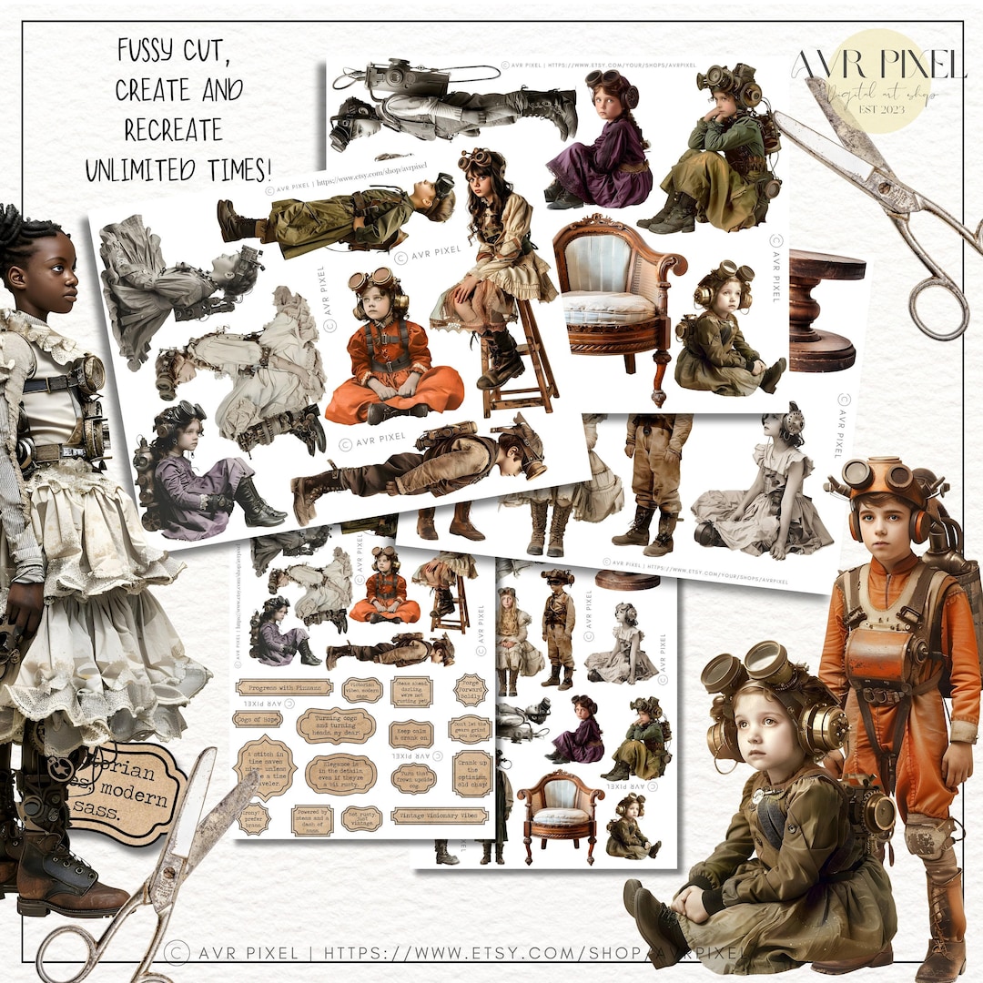 Vintage Steampunk Kids Ephemera Pack view 2