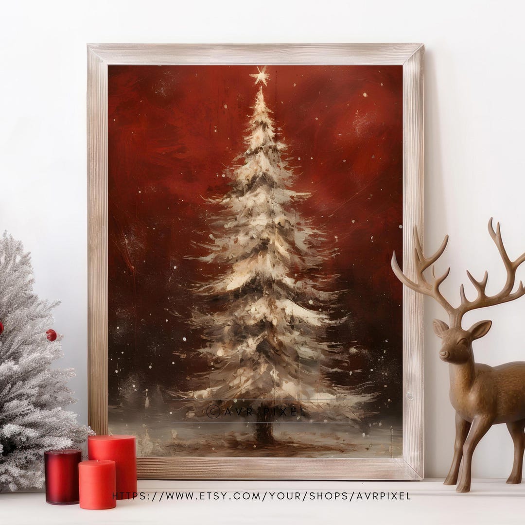 Vintage Christmas Tree Print: Farmhouse Winter Wall Decor view 2