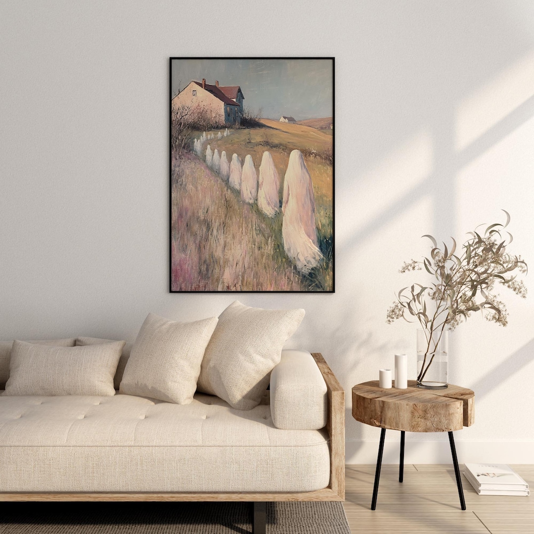 Ethereal Ghost Wall Art - Quiet Halloween Scene in Soft Pastels view 5