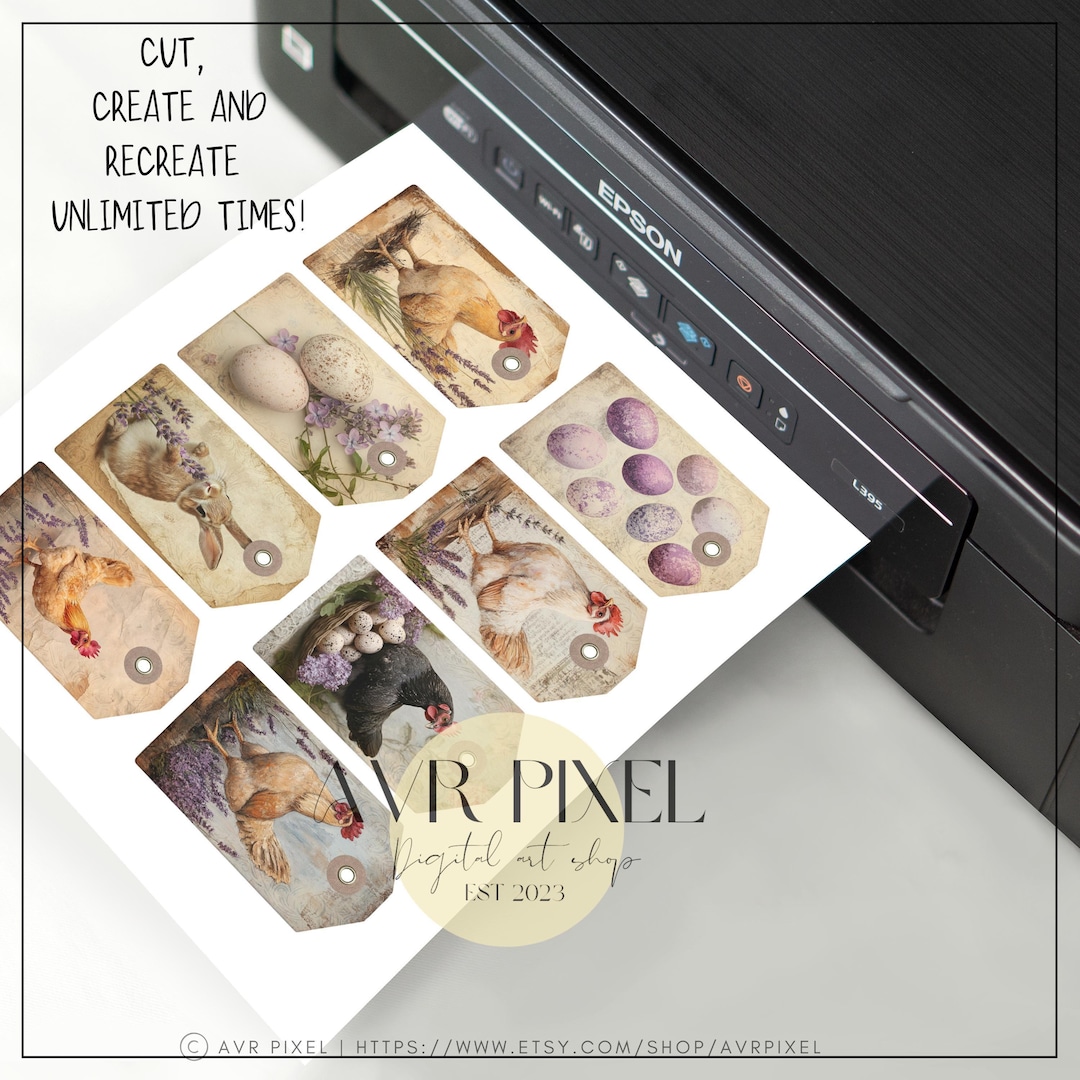 Easter Tags Printable Kit: Vintage Bunny & Rustic Farmhouse view 3