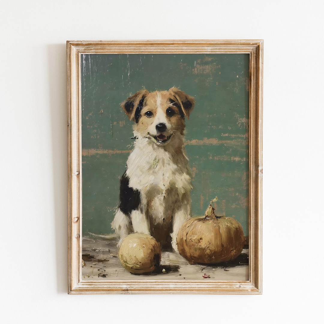 Vintage Puppy Pumpkin Painting