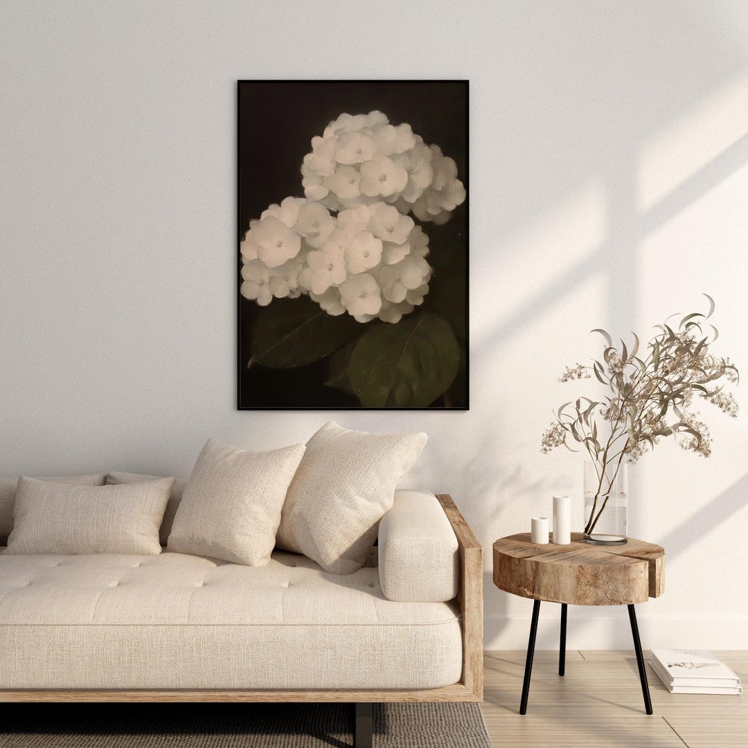 Hydrangea Wall Art Print: Dark Minimalist Botanical Decor view 4
