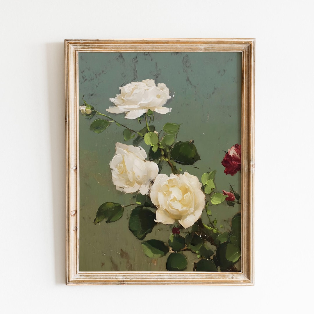 Vintage White Rose Botanical Print
