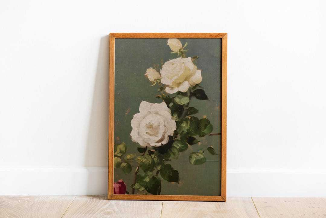 Vintage White Rose Painting view 4