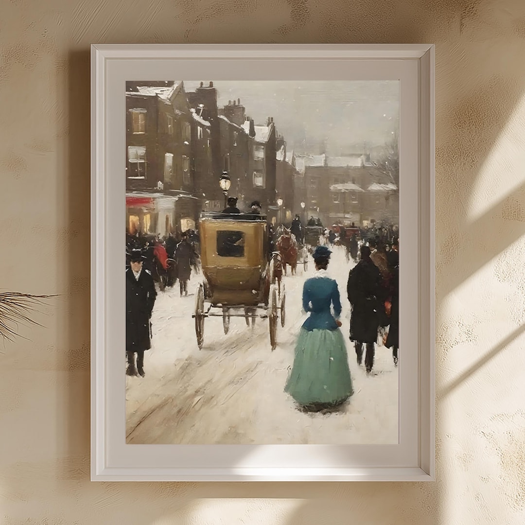 Vintage Winter City Street Painting: Snow Scene Art view 2