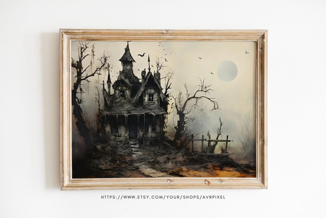 Whimsical Haunted House Print: Spooky Halloween Wall Art