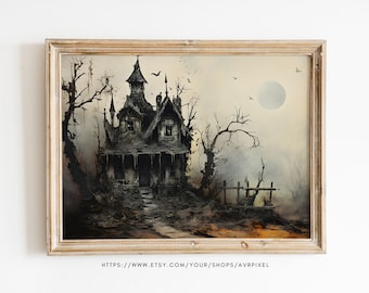 Whimsical Haunted House Print: Spooky Halloween Wall Art (PDF Download)