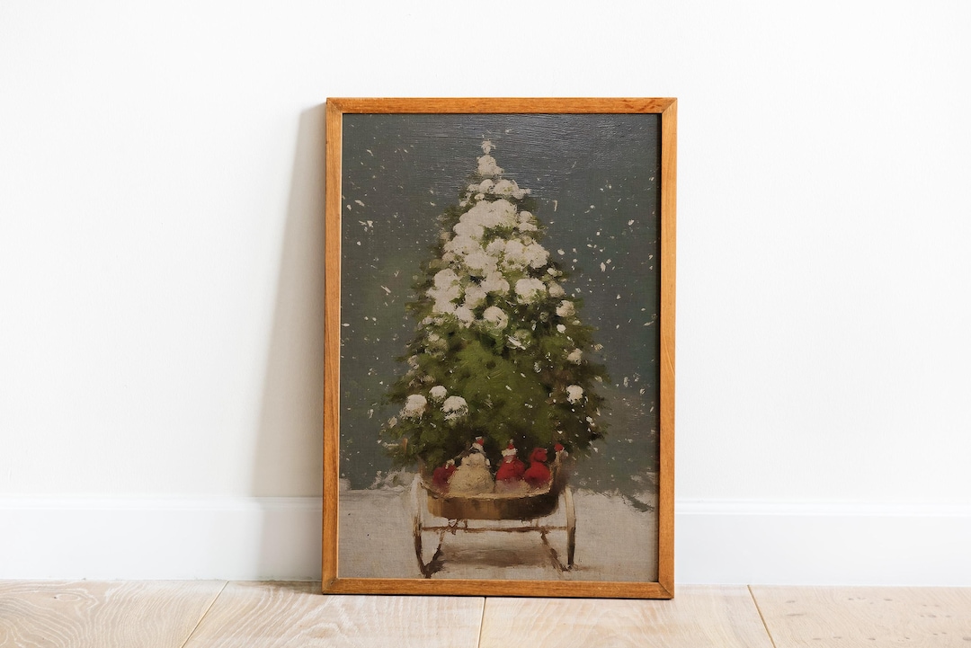 Vintage Christmas Tree Sleigh Art Print view 3