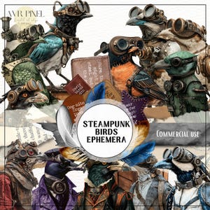 Tête d'engrenage vintage Steampunk Birds | Kit éphémère imprimable pour journaux indésirables, scrapbooking victorien, projets d'art grunge | JJES9SET21