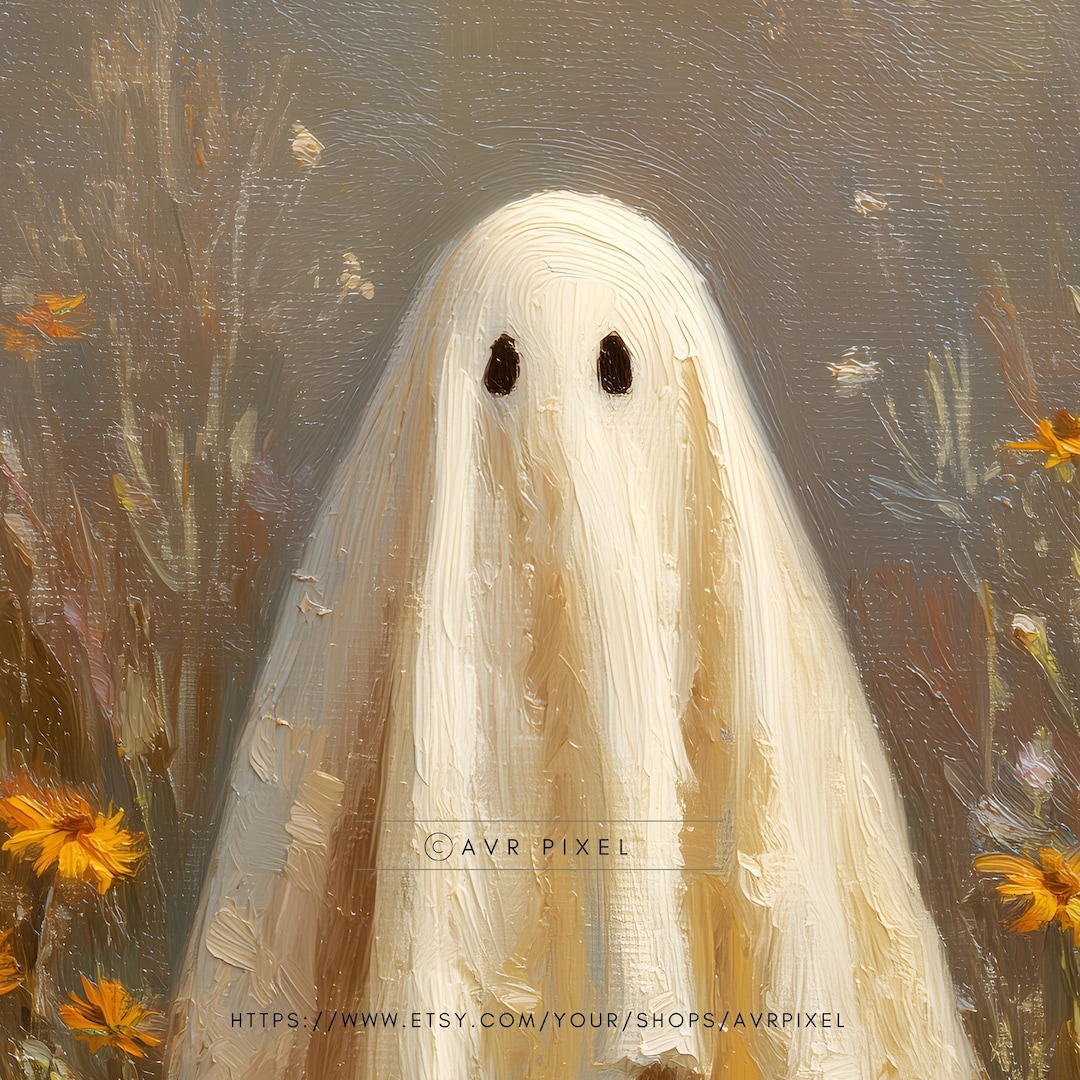 Ghost in Wildflower Meadow Art Print - Soft, Non-Scary Halloween Decor view 5
