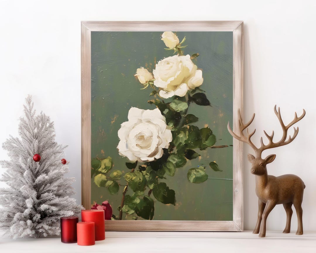 Vintage White Rose Painting view 3