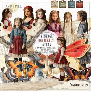 Ephemera Vintage Butterfly Girls | Fate Vintage, Digitali e Stampabili per Junk Journals, Materiali di Crafting Retro