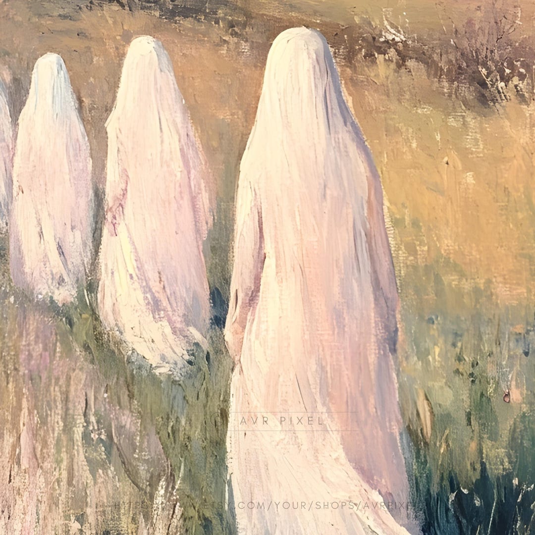 Ethereal Ghost Wall Art - Quiet Halloween Scene in Soft Pastels view 3