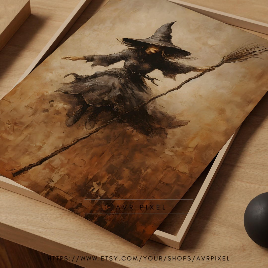 Witch Wall Art Print: Boho Halloween Style - Cozy Autumn Decor view 2