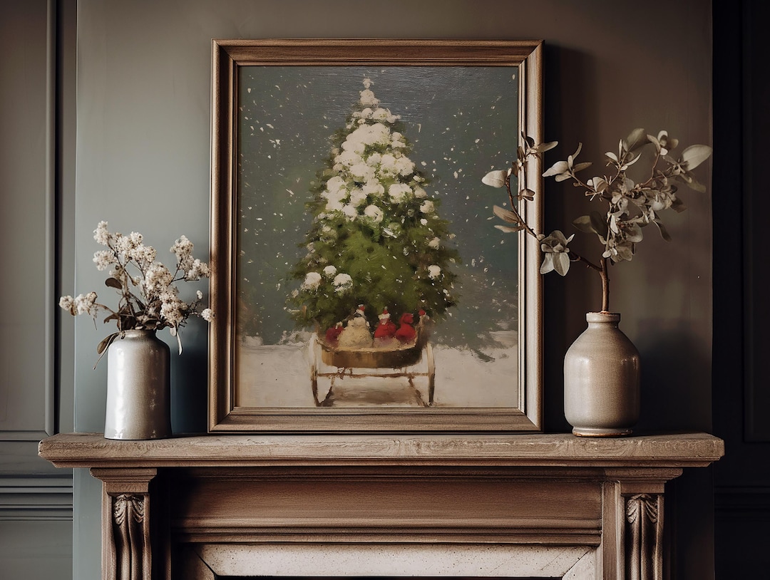 Vintage Christmas Tree Sleigh Art Print view 5