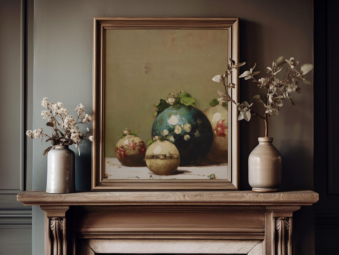Vintage Christmas Baubles Still Life Print view 5