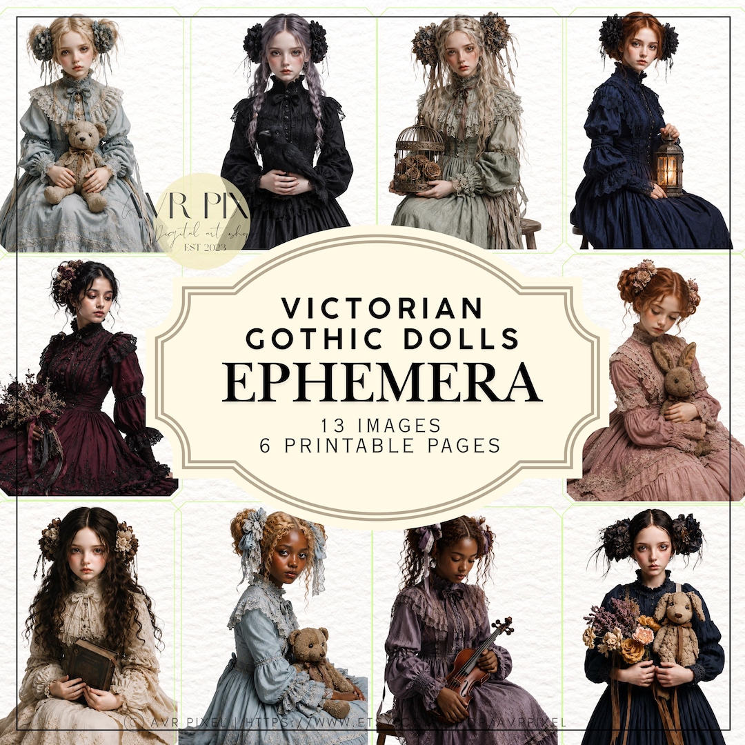 Victorian Gothic Dolls Ephemera Kit | Dark Romantic Portraits, Junk Journal Printable (PDF PNG)