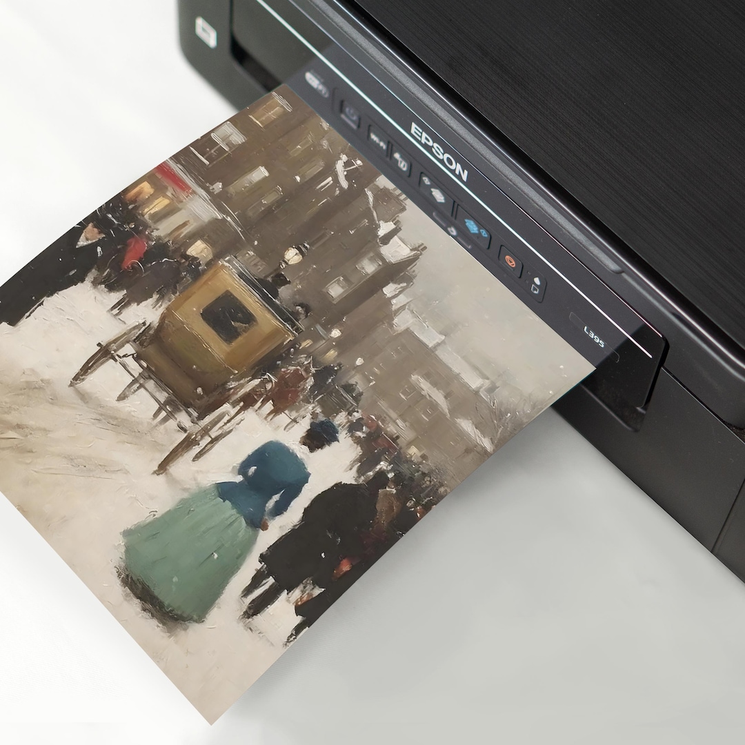 Vintage Winter City Street Painting: Snow Scene Art view 4