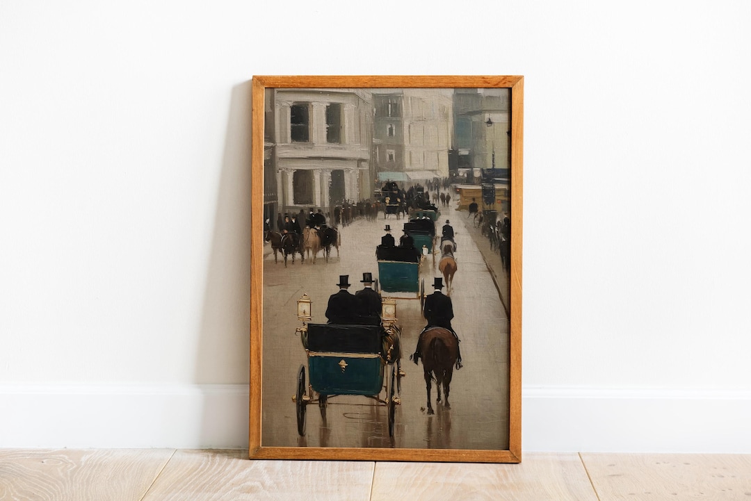 Vintage European Street Scene Carriage Art Print view 2