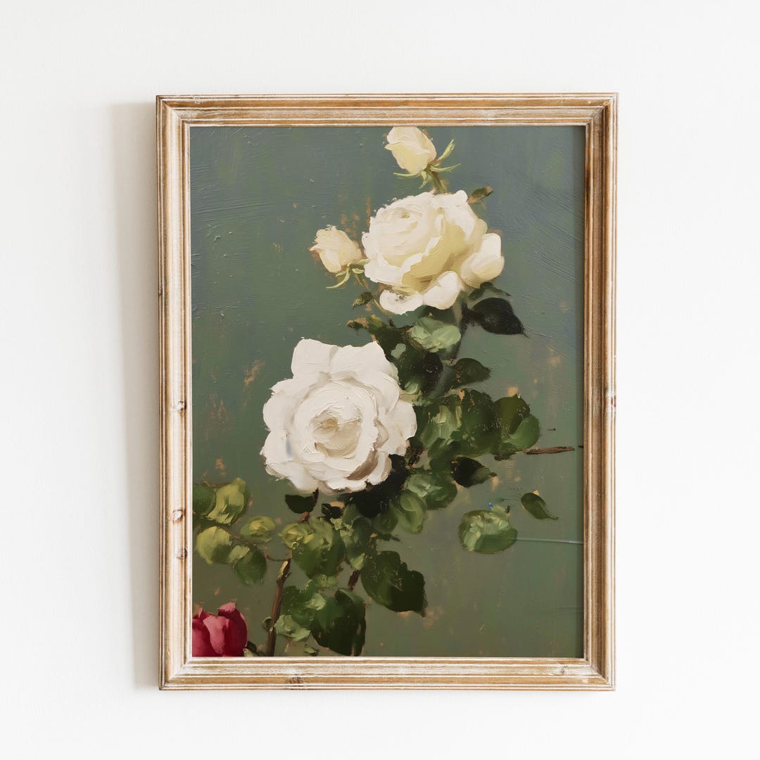Vintage White Rose Painting
