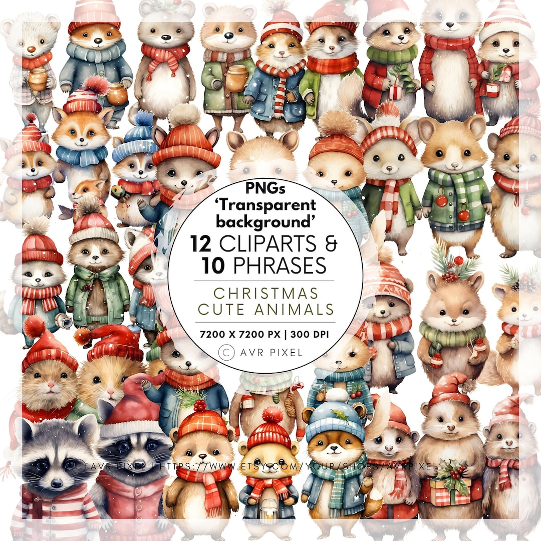 Christmas Animal Cliparts: Watercolor PNG Designs