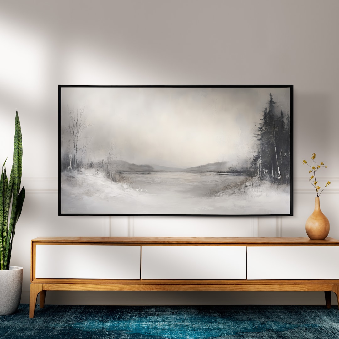 Samsung Frame TV Art: Abstract Neutral Winter Landscape - Modern Organic Style view 2