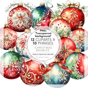 12 CLIPARTS + 10 PHRASES |PNG Christmas Cute Animals |Watercolor Fantasy |Transparent Digital Designs for Craft, Scrapbooking, Decor