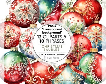 Christmas Bauble Clipart: PNG Ornaments & Phrases (PDF Download)