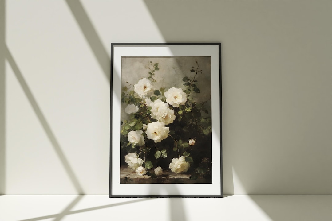 White Roses Still Life Botanical Wall Art view 3