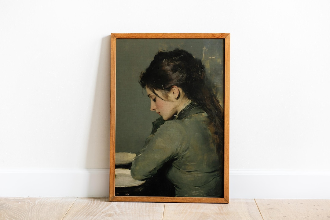 Vintage Woman Portrait Print: Serene Feldgrau Wall Art (PDF Download view 2