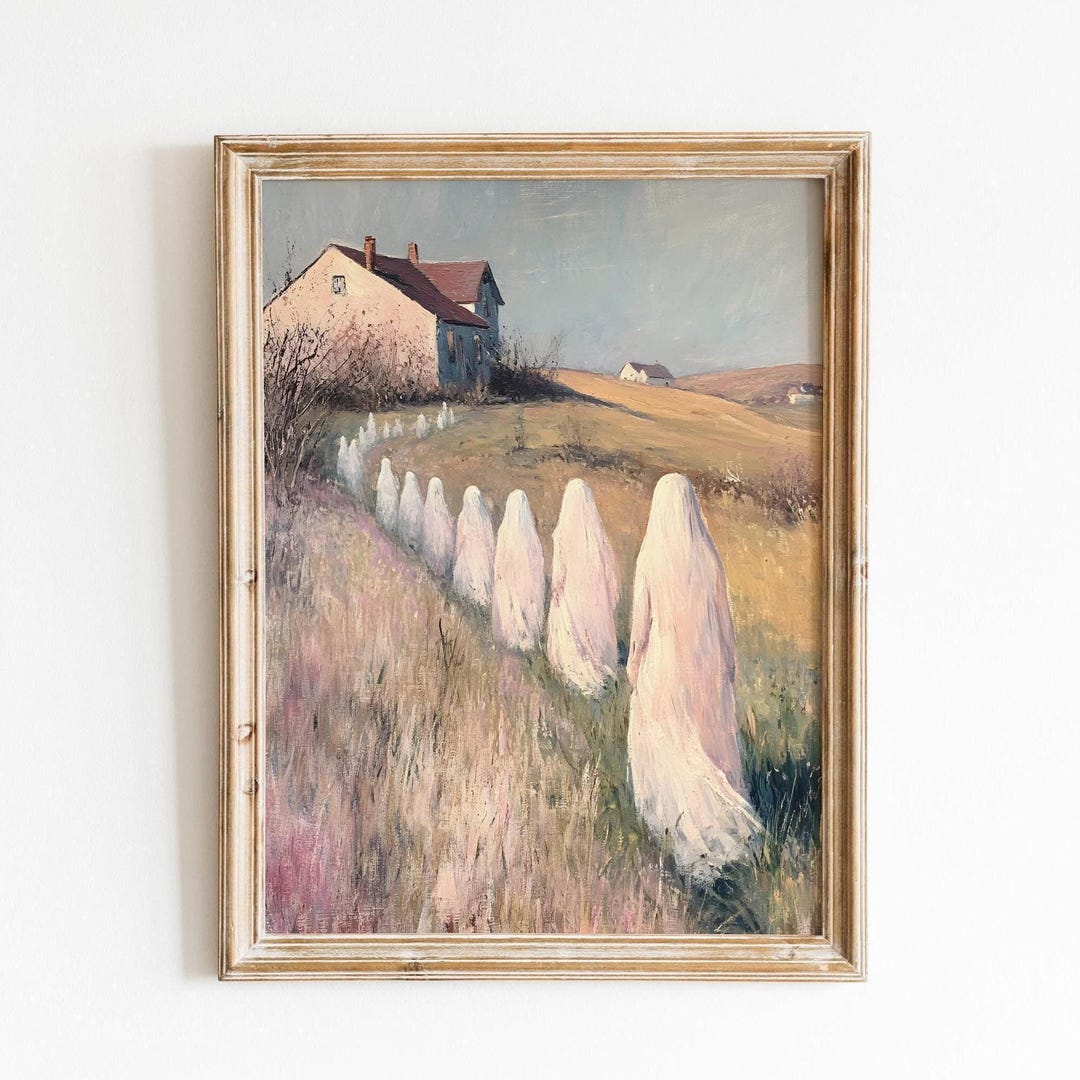 Ethereal Ghost Wall Art - Quiet Halloween Scene in Soft Pastels