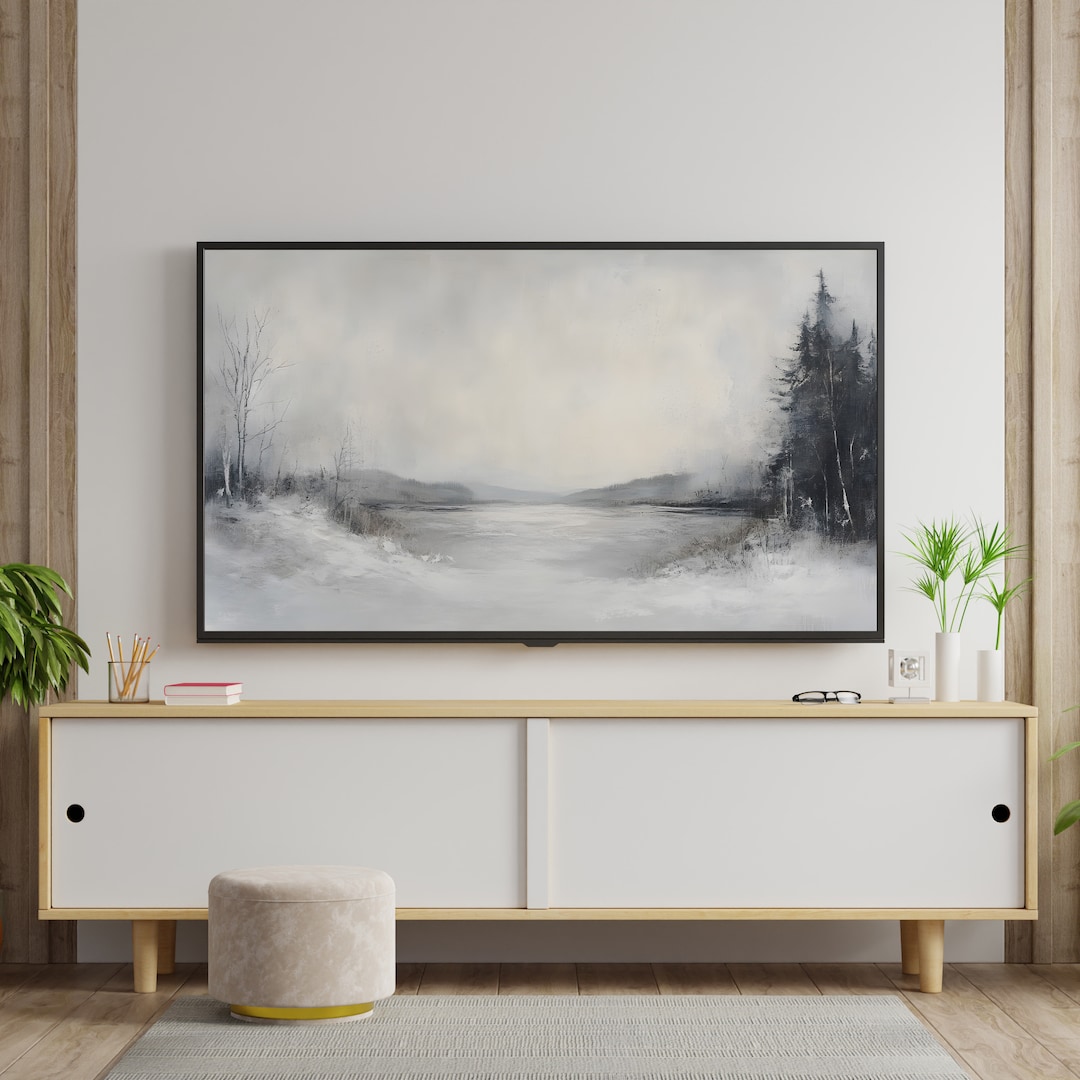 Samsung Frame TV Art: Abstract Neutral Winter Landscape - Modern Organic Style