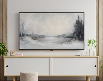 Samsung Frame TV Art: Abstract Neutral Winter Landscape - Modern Organic Style