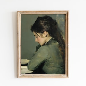 Vintage Woman Portrait Print: Serene Feldgrau Wall Art (Digital Download