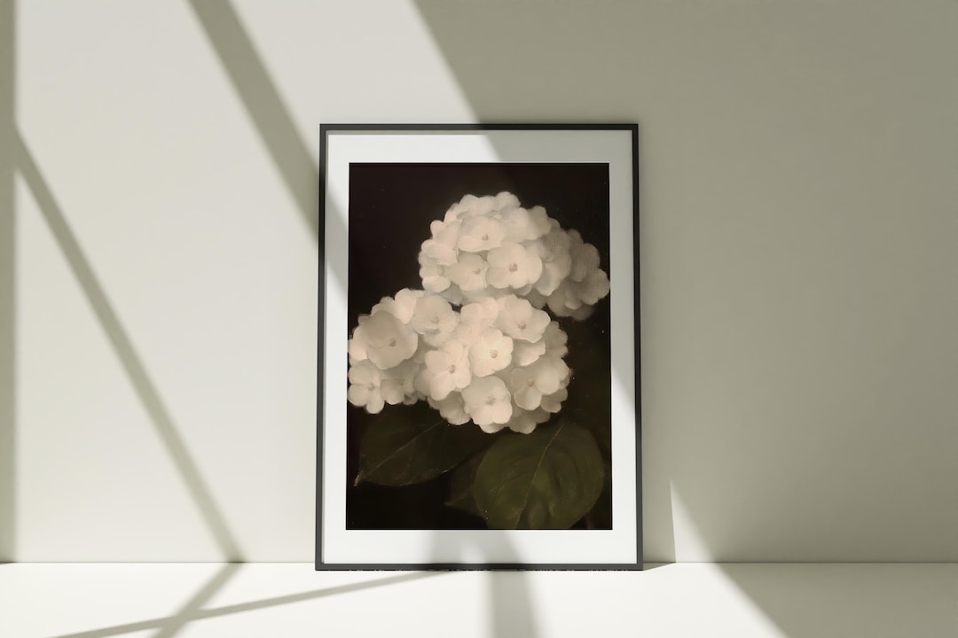 Hydrangea Wall Art Print: Dark Minimalist Botanical Decor view 3