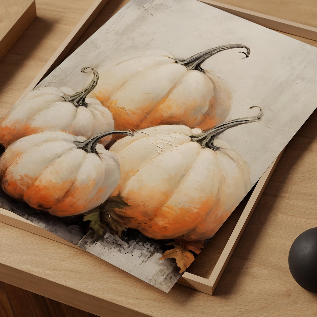 Pumpkin Wall Art Print: Muted Neutrals, Vintage Fall - Digital Download view 2