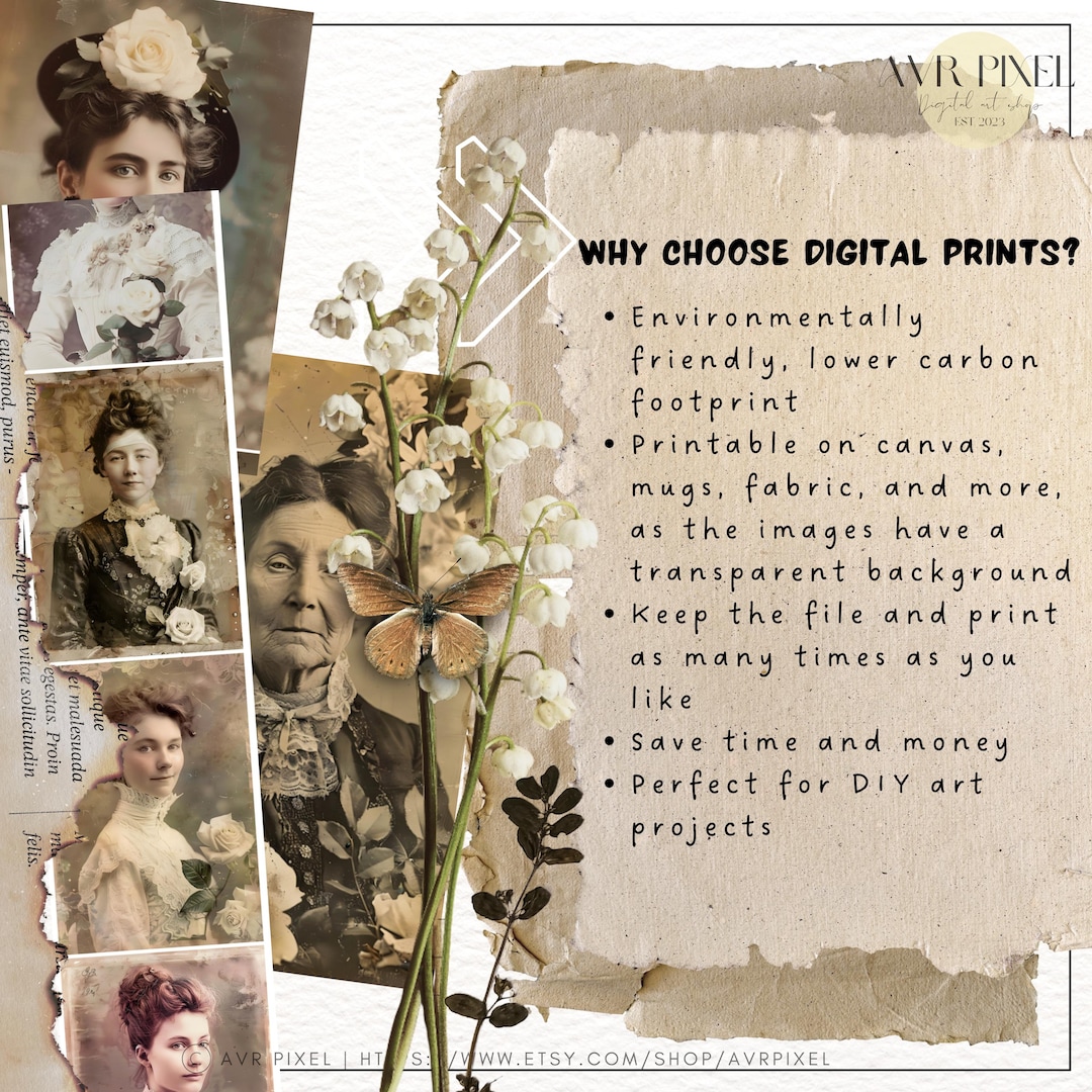 Vintage Women Headshots Ephemera: Floral Junk Journal Kit view 4