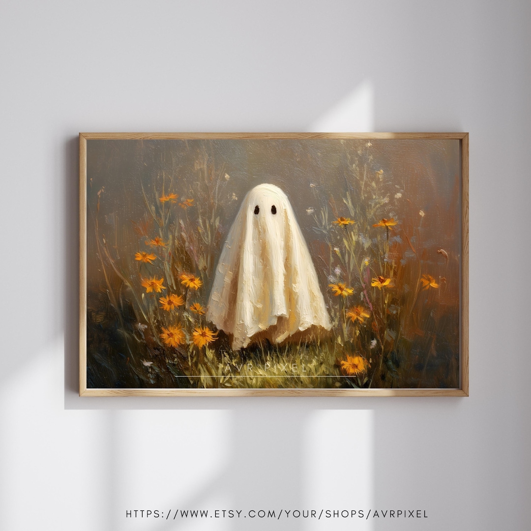 Ghost in Wildflower Meadow Art Print - Soft, Non-Scary Halloween Decor view 4