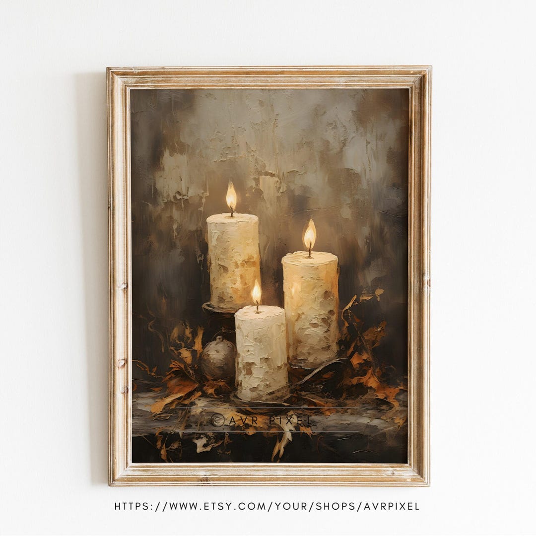 Vintage Halloween Candle Print - Moody Dark Academia Wall Art Digital Download