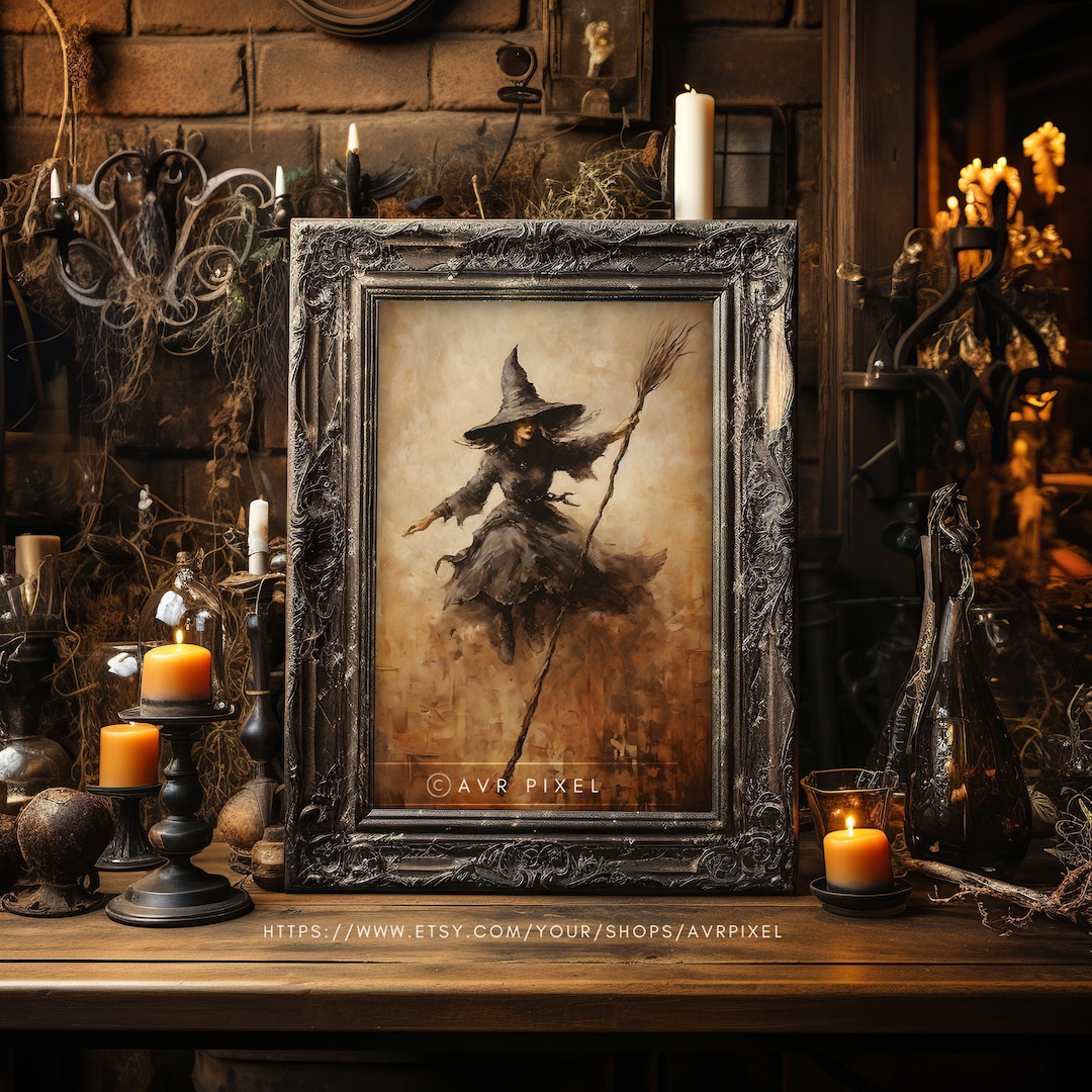 Witch Wall Art Print: Boho Halloween Style - Cozy Autumn Decor view 3