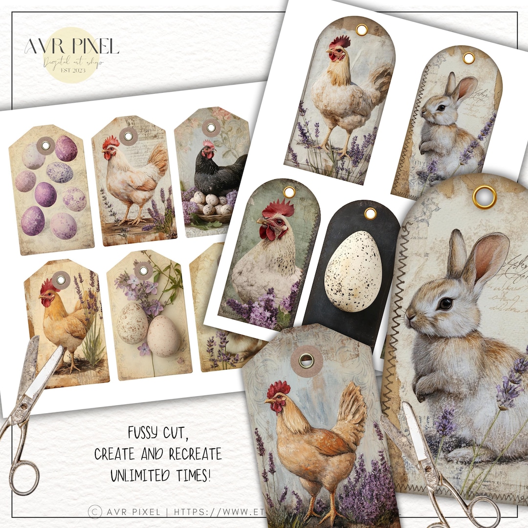 Easter Tags Printable Kit: Vintage Bunny & Rustic Farmhouse view 2