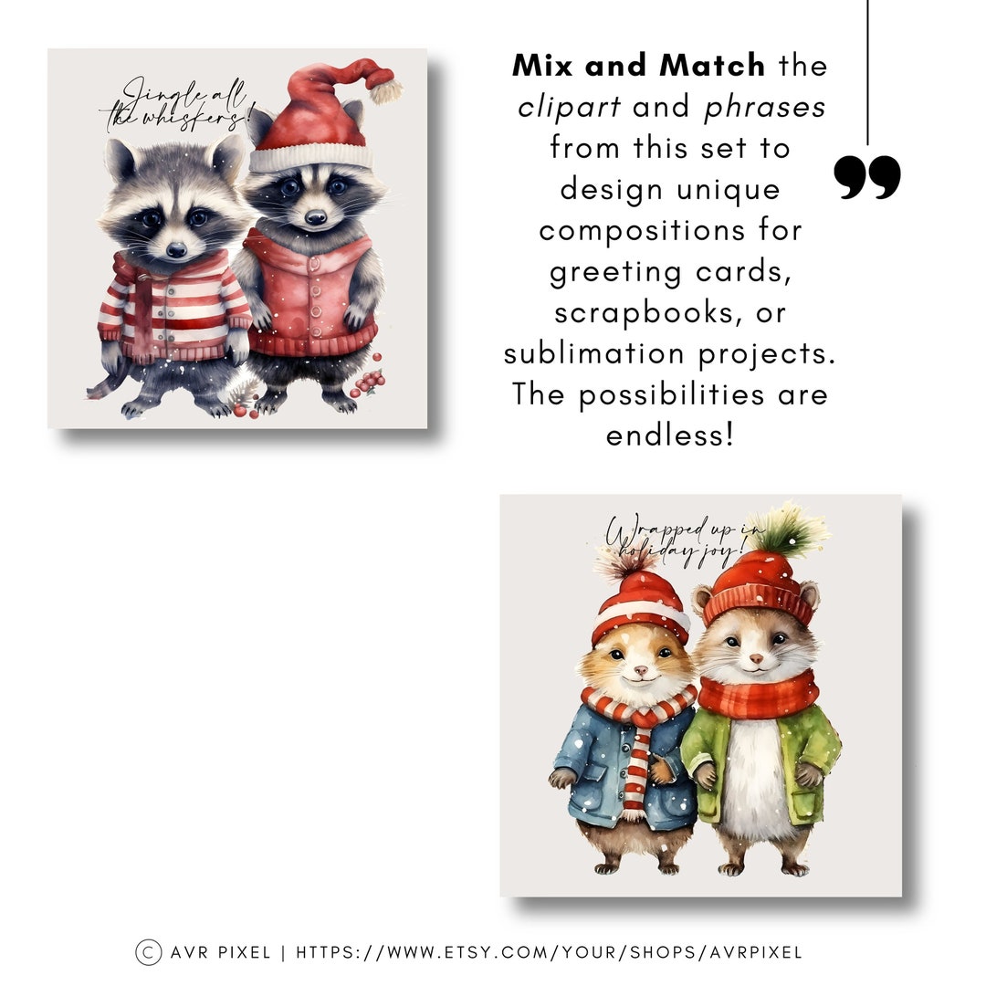 Christmas Animal Cliparts: Watercolor PNG Designs view 3
