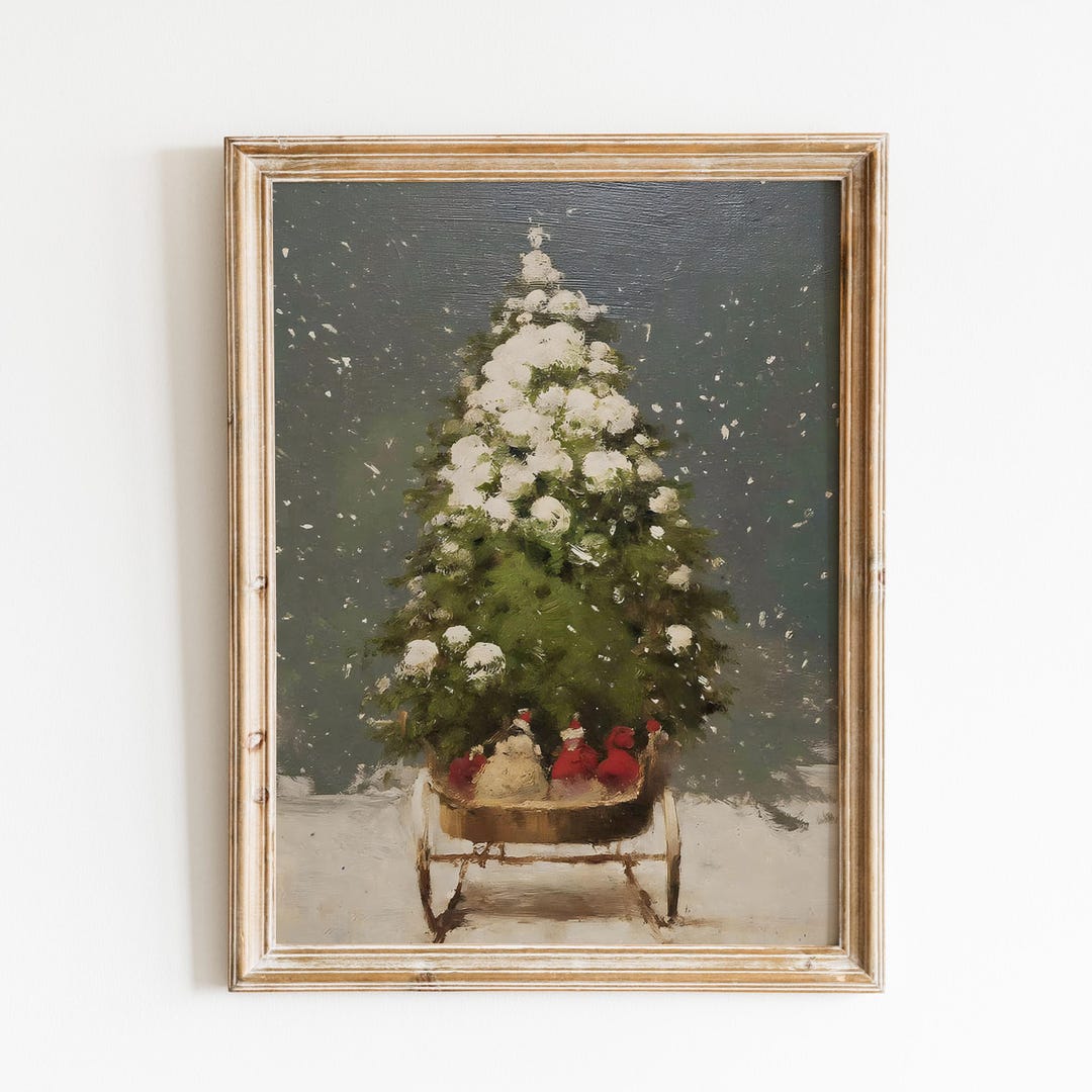 Vintage Christmas Tree Sleigh Art Print