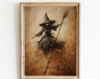 Witch Wall Art Print: Boho Halloween Style - Cozy Autumn Decor