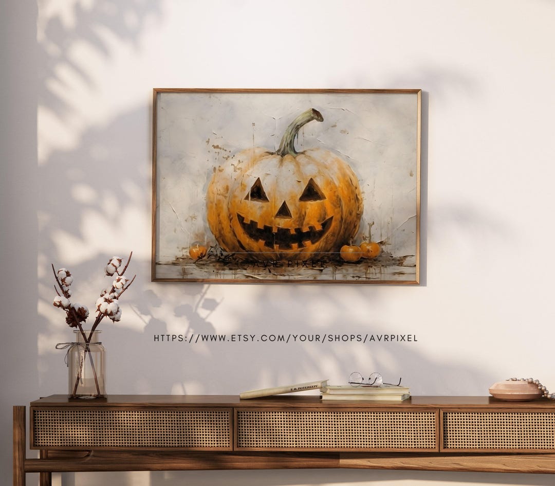 Vintage Jack O' Lantern Art Print: Halloween Pumpkin Digital Download view 2