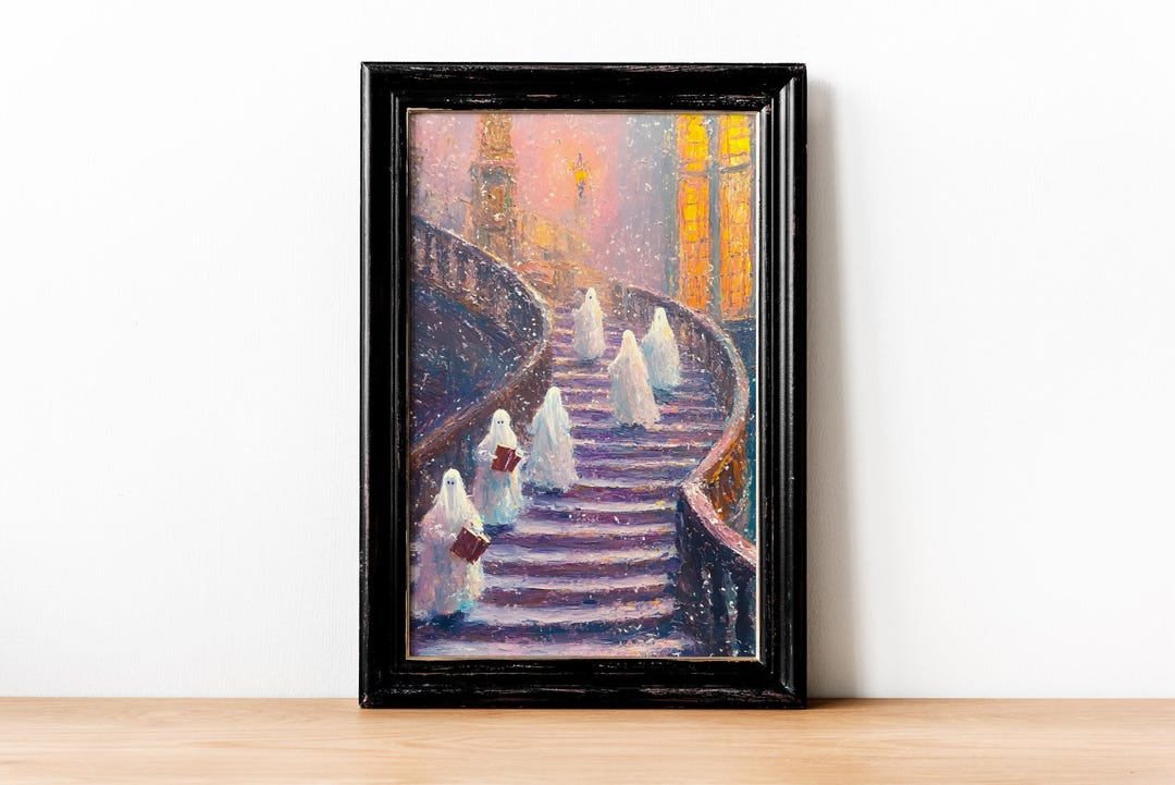 Spooky Haunted House Print: Gothic Halloween Staircase Decor view 5