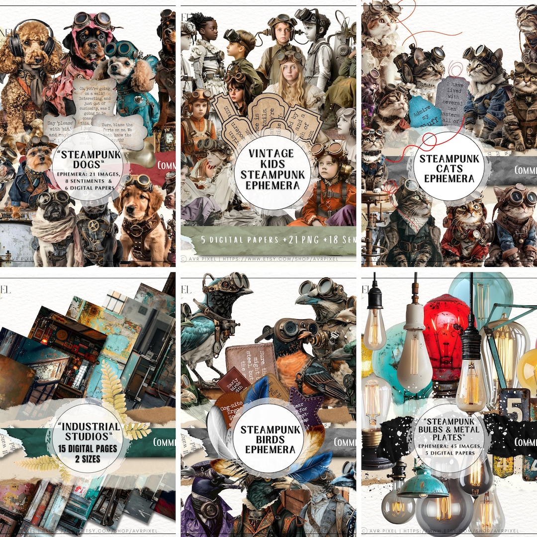 Steampunk Ephemera Mega Bundle | Victorian Collage PNG Kit (PDF Download)