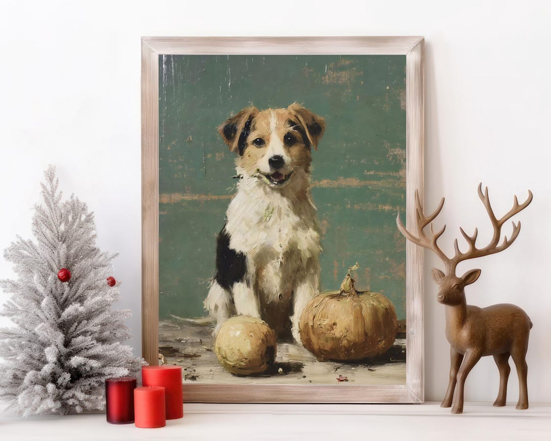 Vintage Puppy Pumpkin Painting view 2