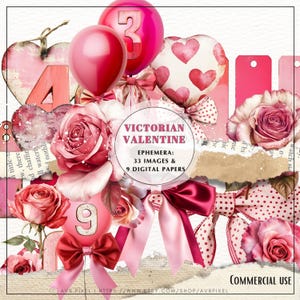 Éphémères Vintage de la Saint-Valentin | Téléchargement Numérique & Imprimable, Carnets Junk Journal, Fournitures de Création Rétro,