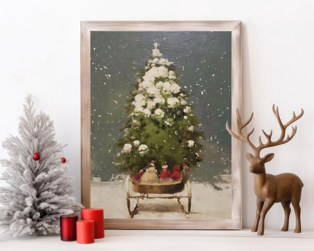 Vintage Christmas Tree Sleigh Art Print view 2